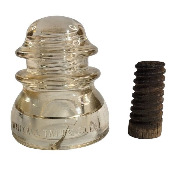 Whitall Tatum Glass Insulator No1 Peach Color Made In USA 21 With Wood Threaded - Picture 1 of 9